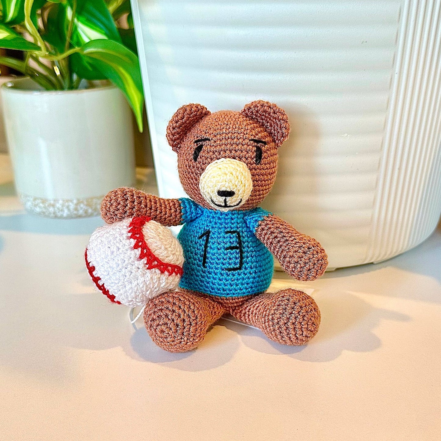Bear with Baseball Amigurumi - Sand Brown - Crochet Plushie