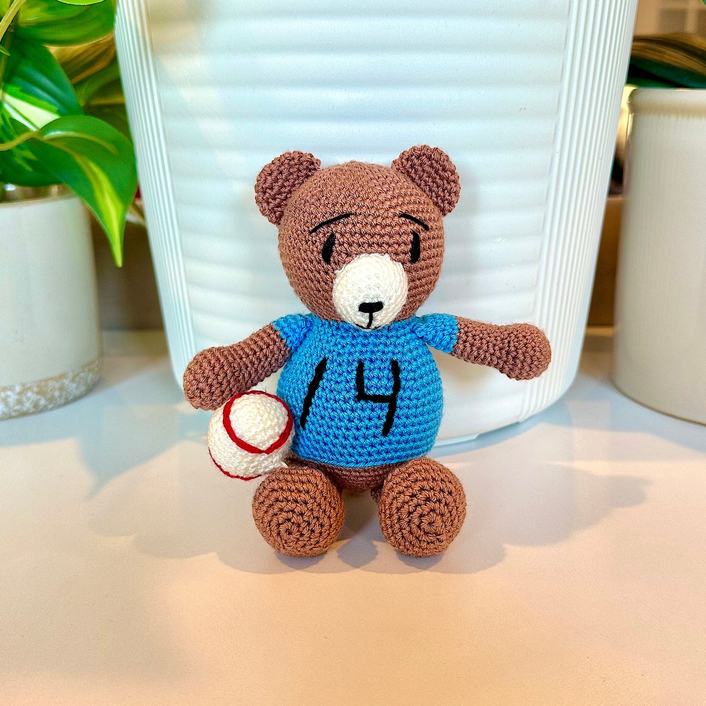Bear with Baseball Amigurumi - Sand Brown - Crochet Plushie