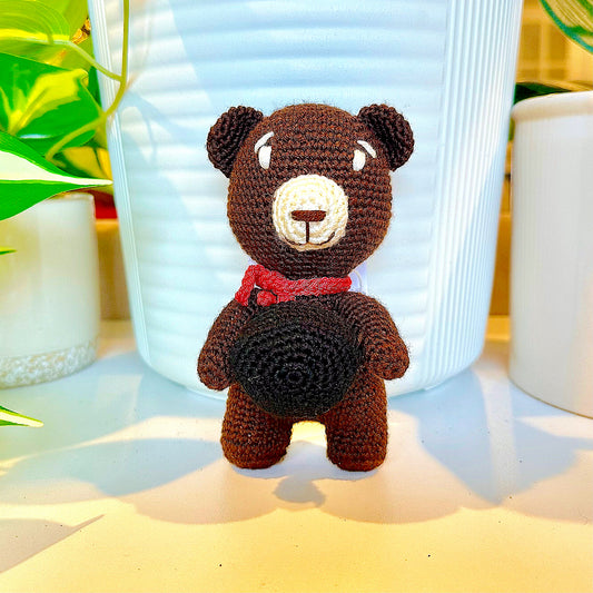 Bear Standing with Ball Amigurumi - Handmade Crochet Plushie