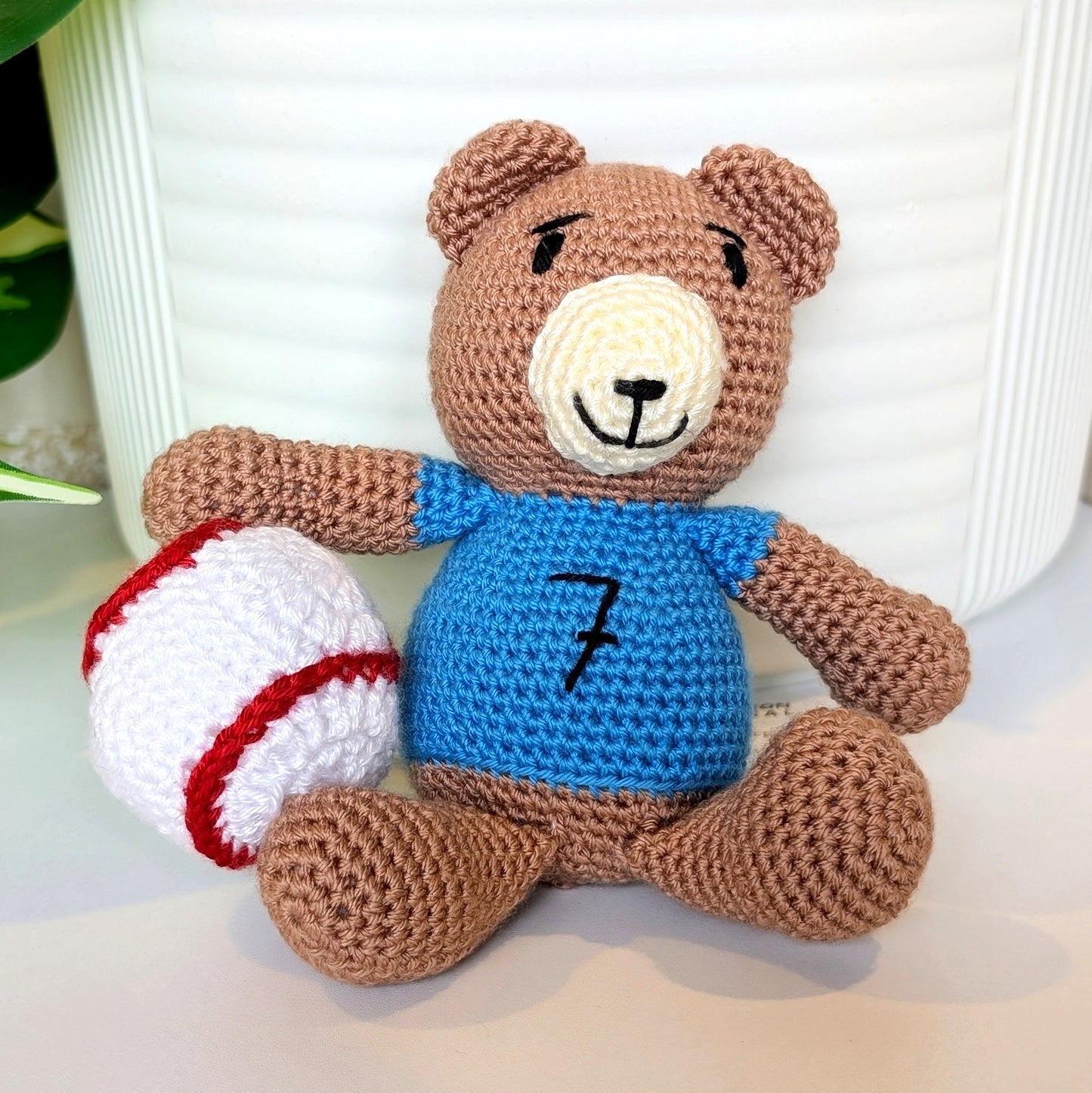 Bear with Baseball Amigurumi - Sand Brown - Crochet Plushie