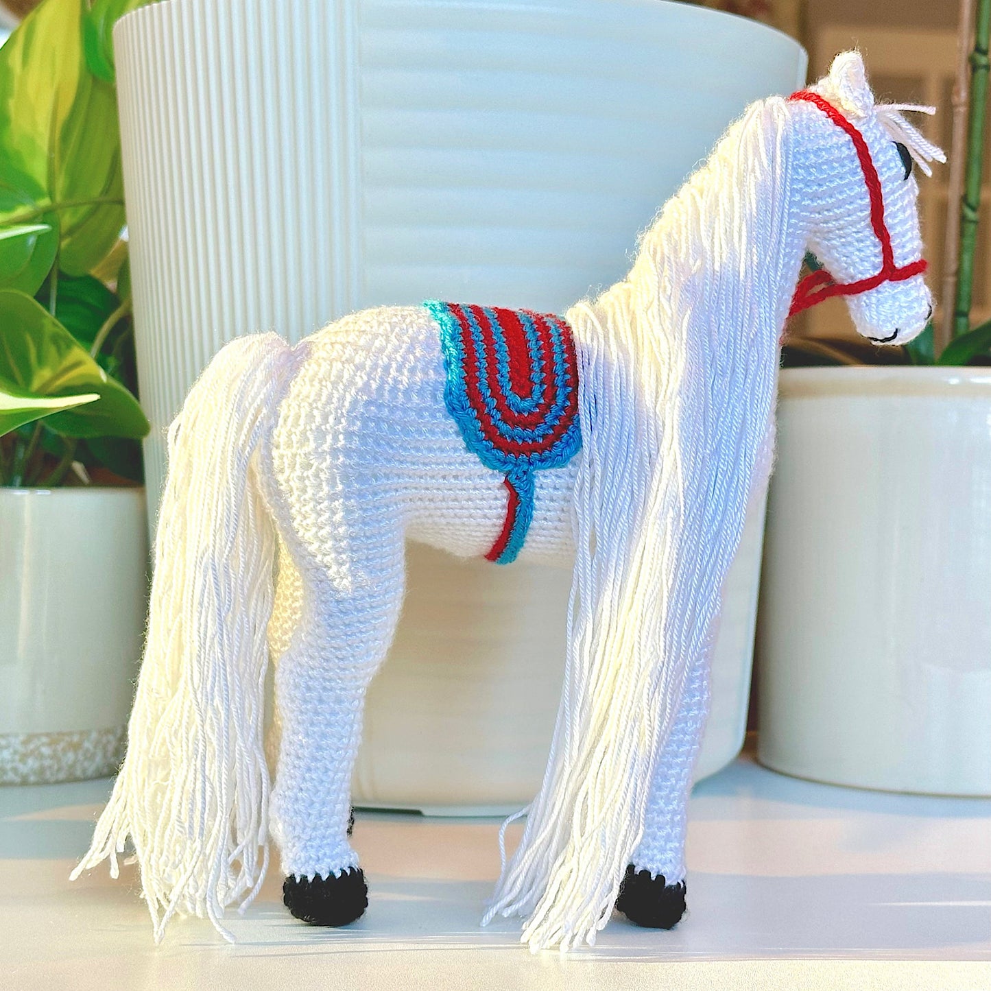 Horse in Striped Saddle