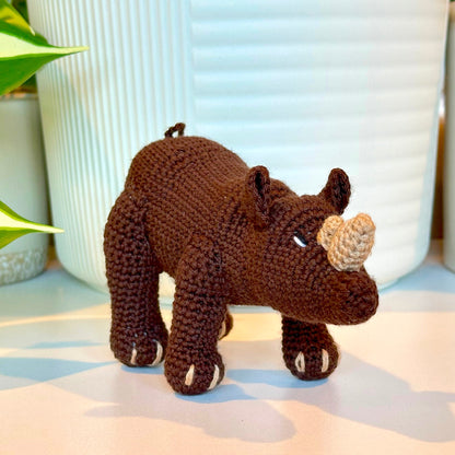 Rhinoceros Crochet Plush Brown - Amigurumi Figurine