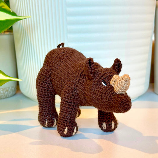 Rhinoceros Crochet Plush Brown - Amigurumi Figurine
