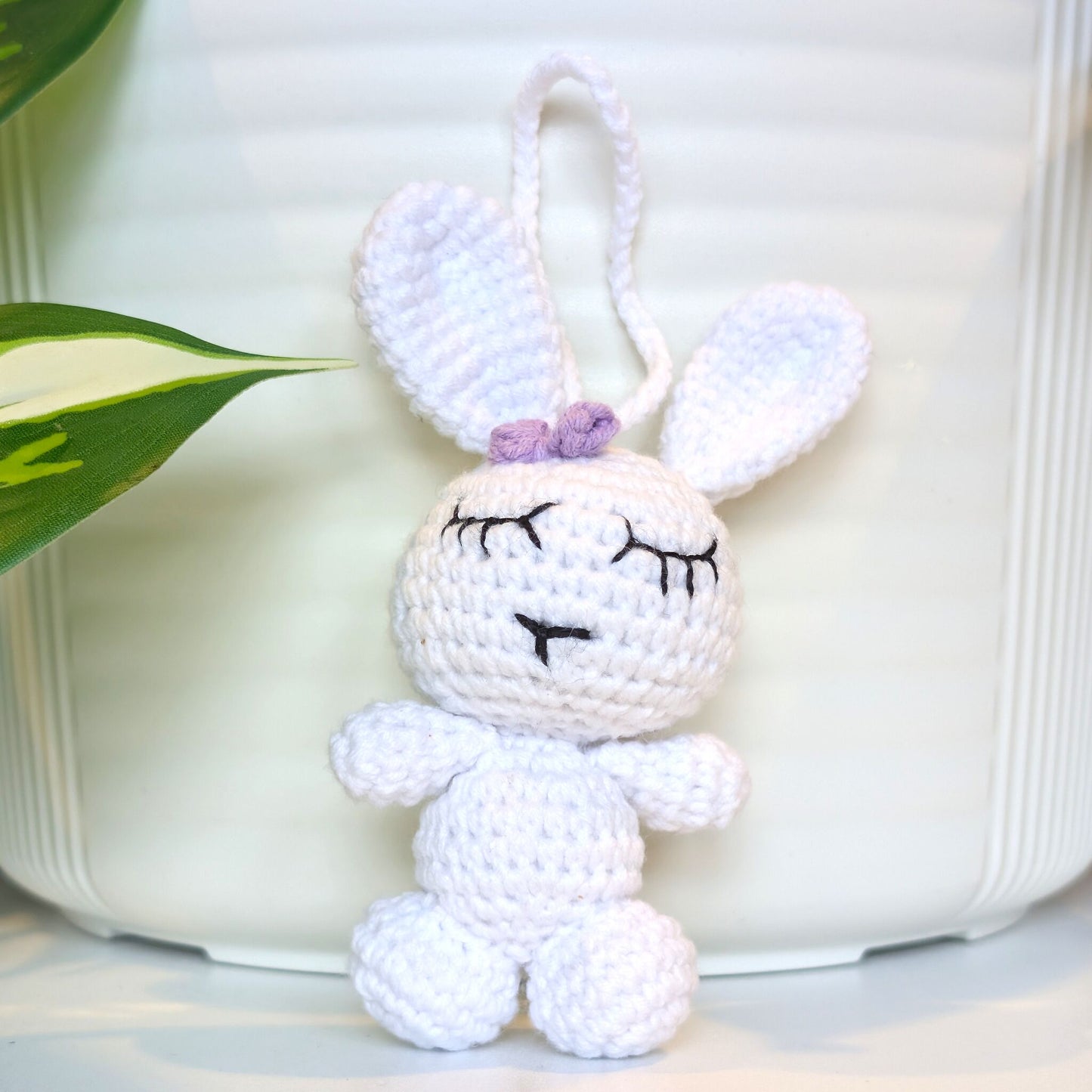 Bunny with Hair Accessory Bag Charm - Crochet Amigurumi