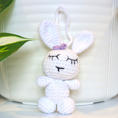 Bunny with Hair Accessory Bag Charm - Crochet Amigurumi