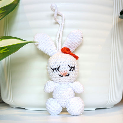 Bunny with Hair Accessory Bag Charm - Crochet Amigurumi