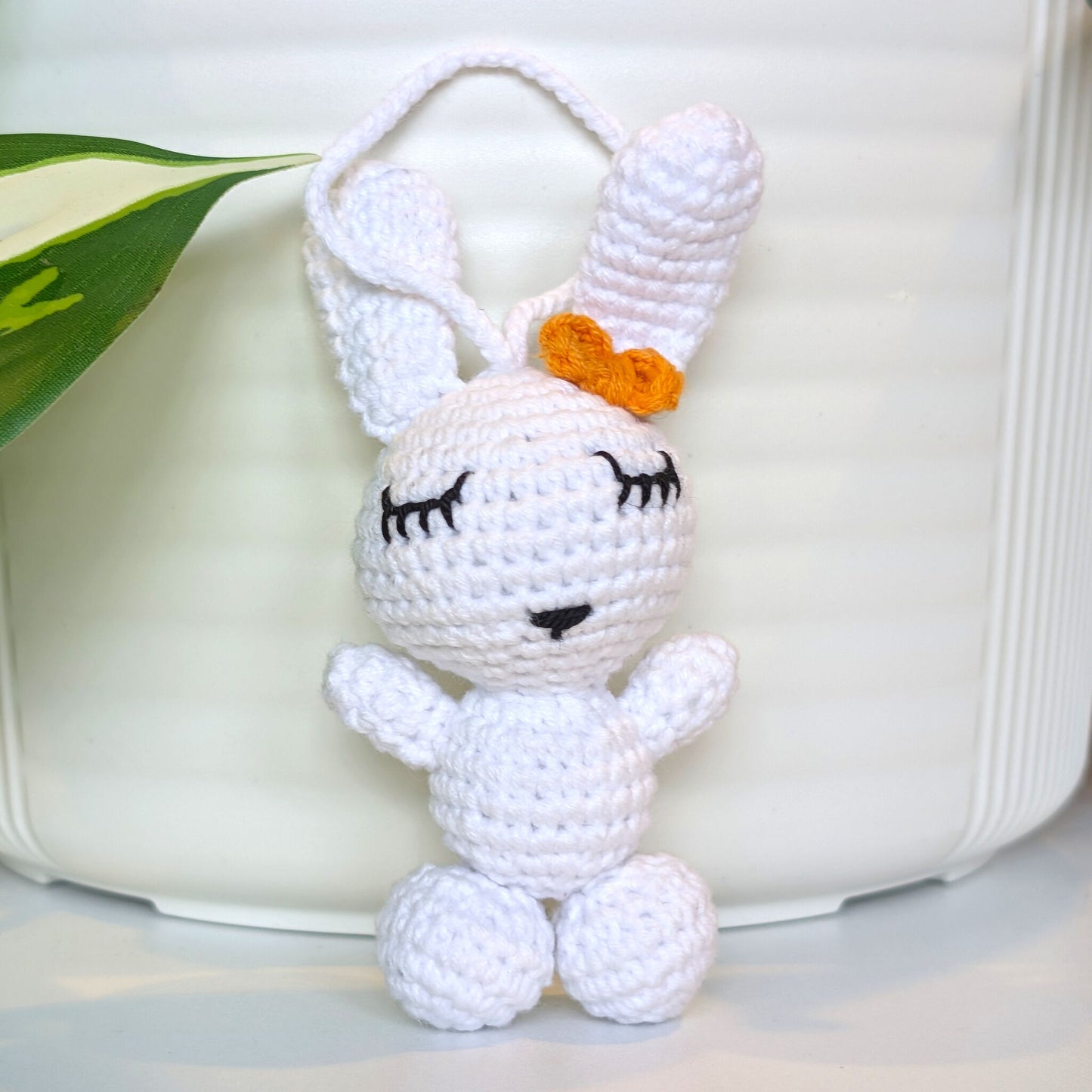 Bunny with Hair Accessory Bag Charm - Crochet Amigurumi