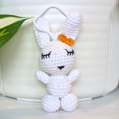 Bunny with Hair Accessory Bag Charm - Crochet Amigurumi