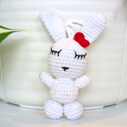 Bunny with Hair Accessory Bag Charm - Crochet Amigurumi