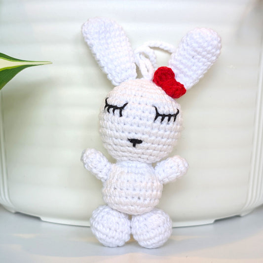 Bunny with Hair Accessory Bag Charm - Crochet Amigurumi