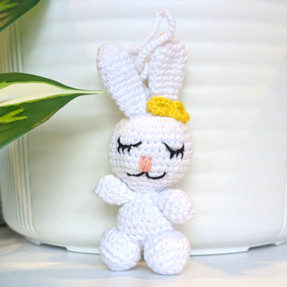 Bunny with Hair Accessory Bag Charm - Crochet Amigurumi