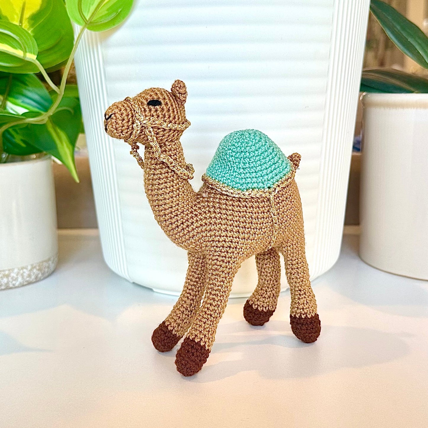 Camel in Gold Trim Amigurumi - Medium - Crochet Plush Figurine
