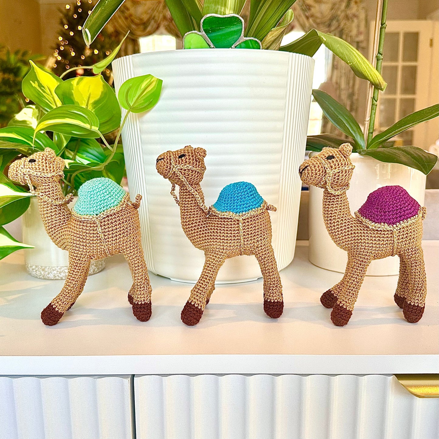 Camel in Gold Trim Amigurumi - Medium - Crochet Plush Figurine
