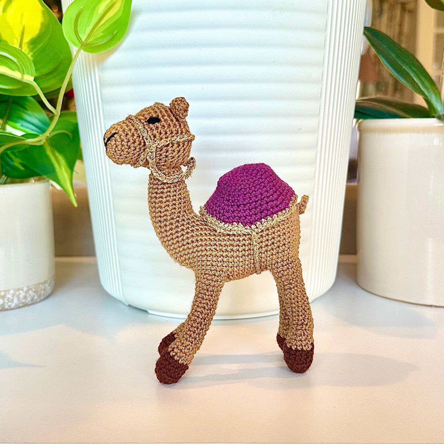 Camel in Gold Trim Amigurumi - Medium - Crochet Plush Figurine