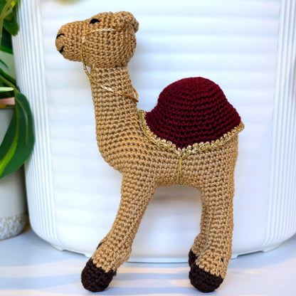Camel in Gold Trim Amigurumi - Medium - Crochet Plush Figurine
