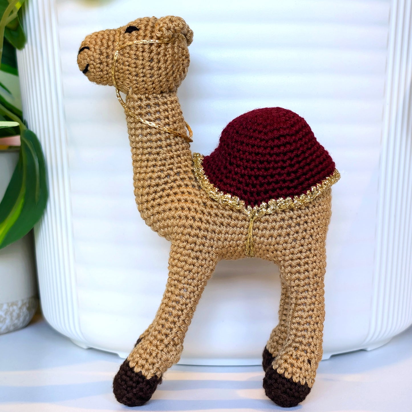 Camel in Gold Trim Amigurumi - Medium - Crochet Plush Figurine