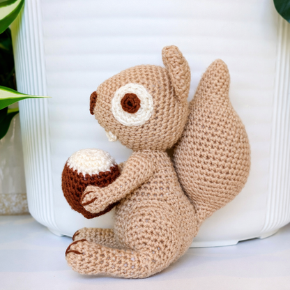 Squirrel with Acorn Amigurumi - Crochet Plush Charm