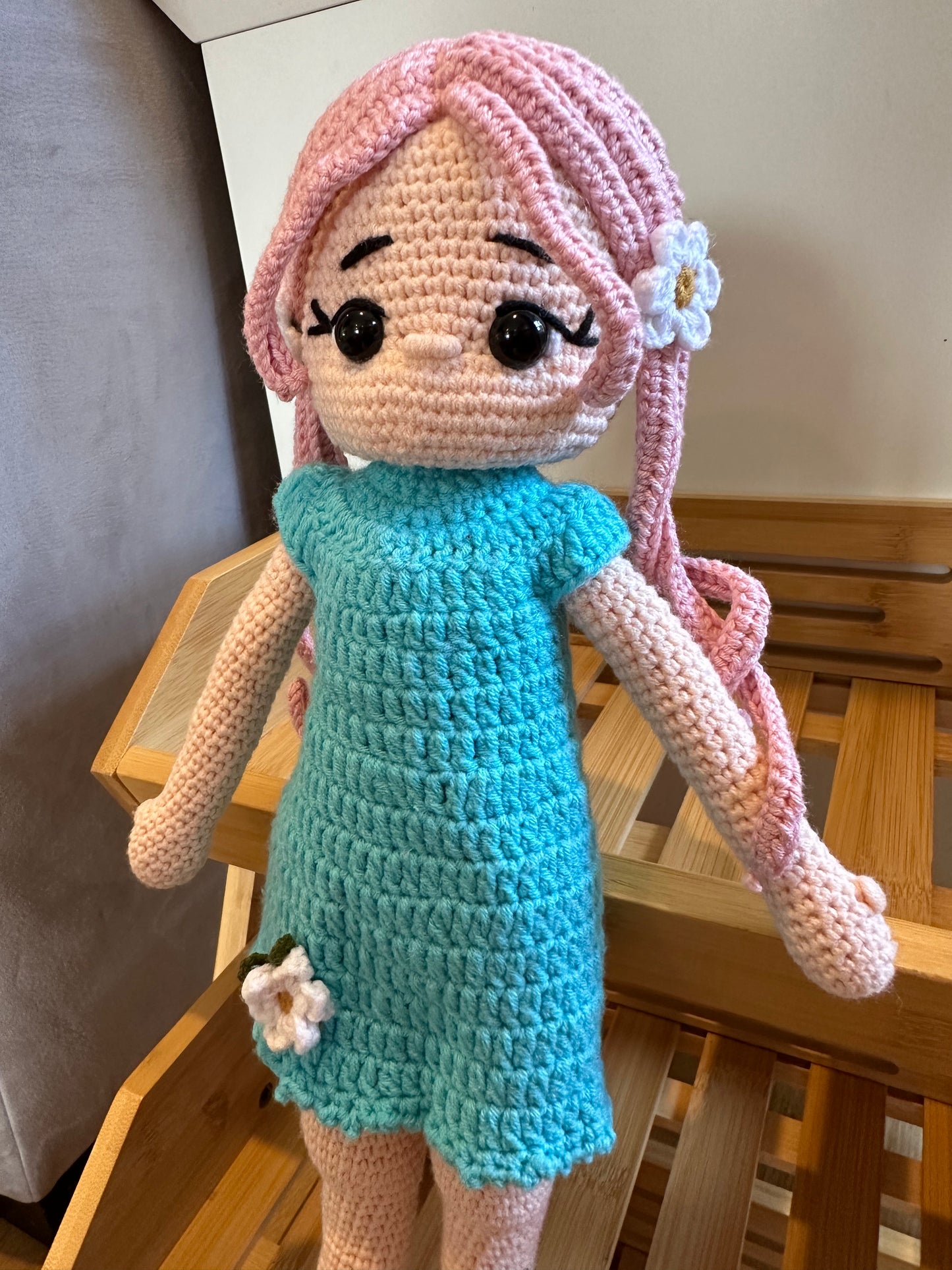 Pink Hair Doll in Blue Dress