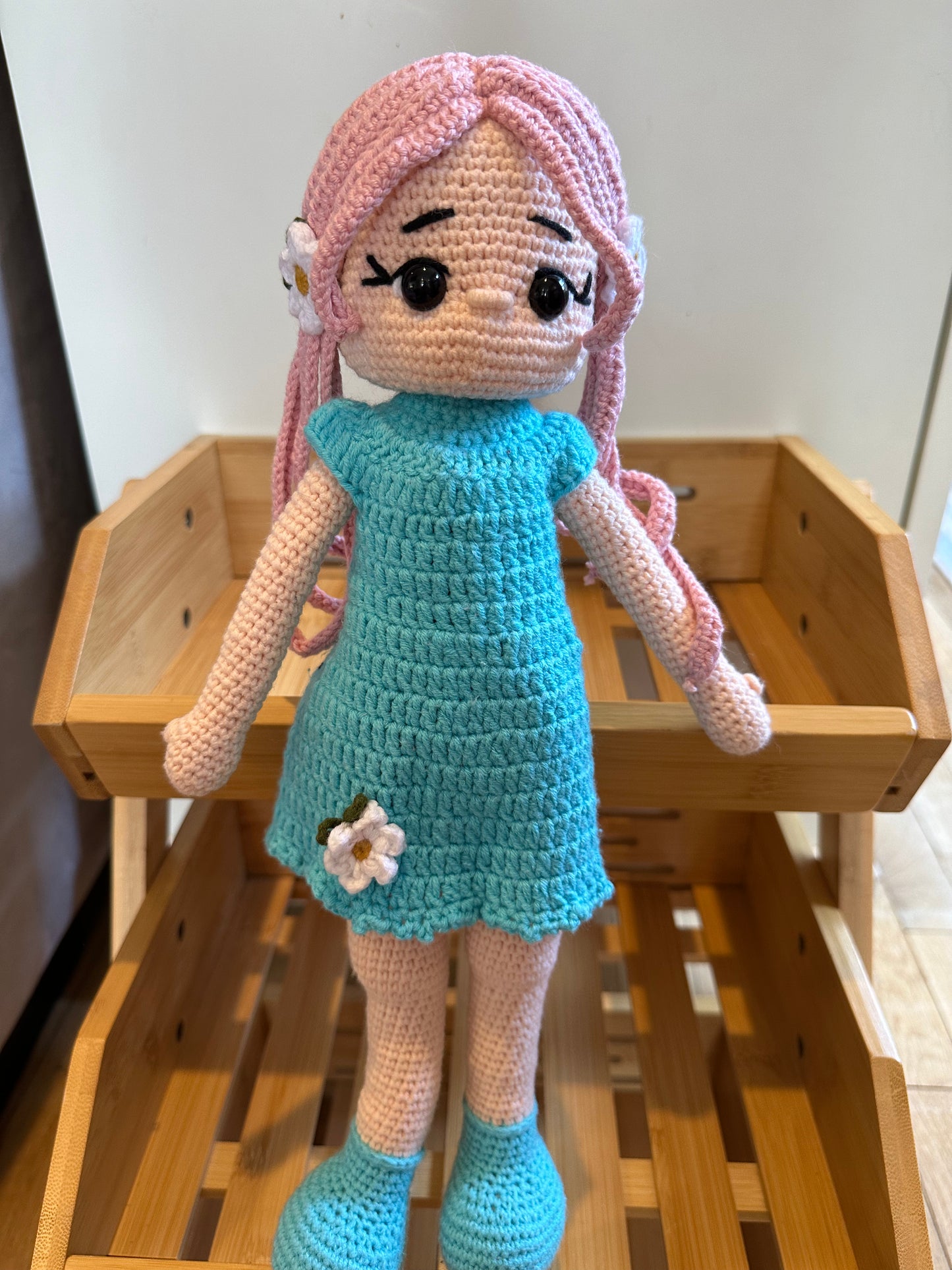 Pink Hair Doll in Blue Dress
