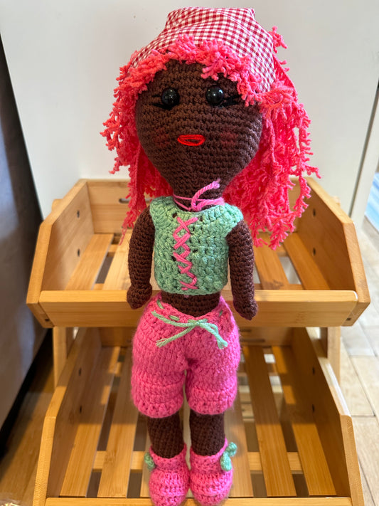 Black Doll in Pink Bandana