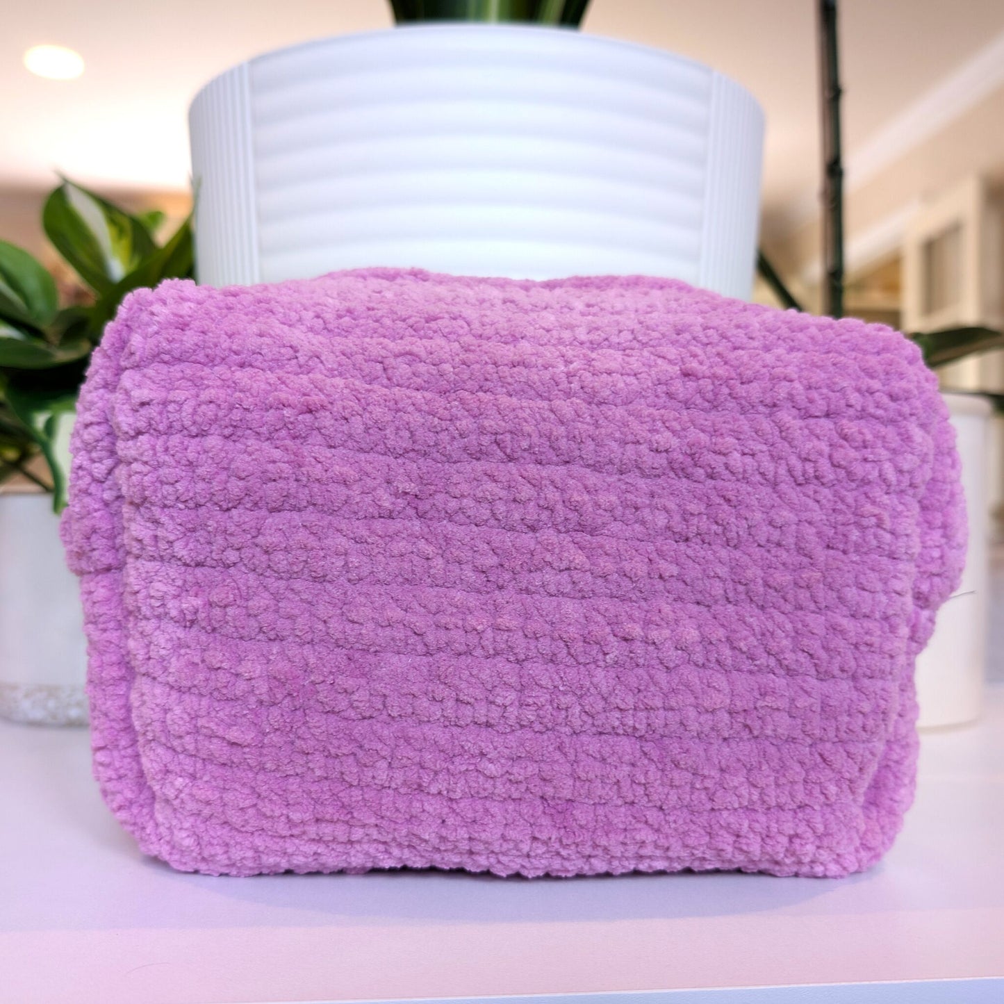 Mauve Cosmetic Bag - Large Crochet Zipper Bag