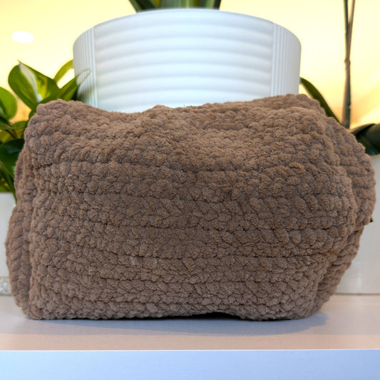 Cosmetic Bag (Brown Satin Lining) - Large Crochet Zipper Bag