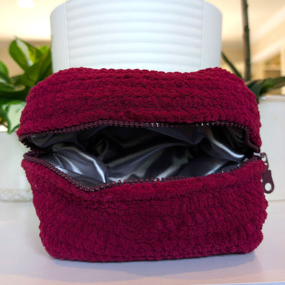 Wine Red Cosmetic Bag - Crochet Zipper Bag