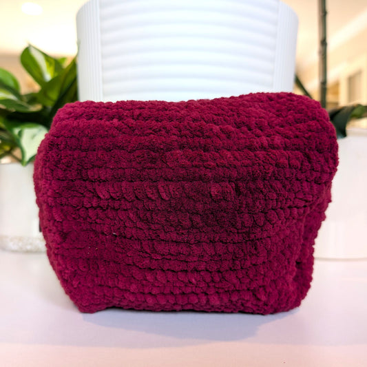 Crochet handmade wine red cosmetic pouch