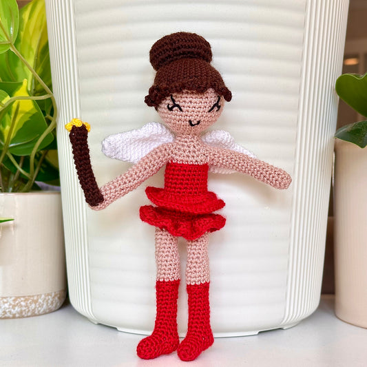 Fairy Ballerina Doll in Red - Crochet Plush Charm