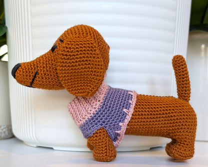 Dachshund Dog (Collar) Crochet Plush - Ginger