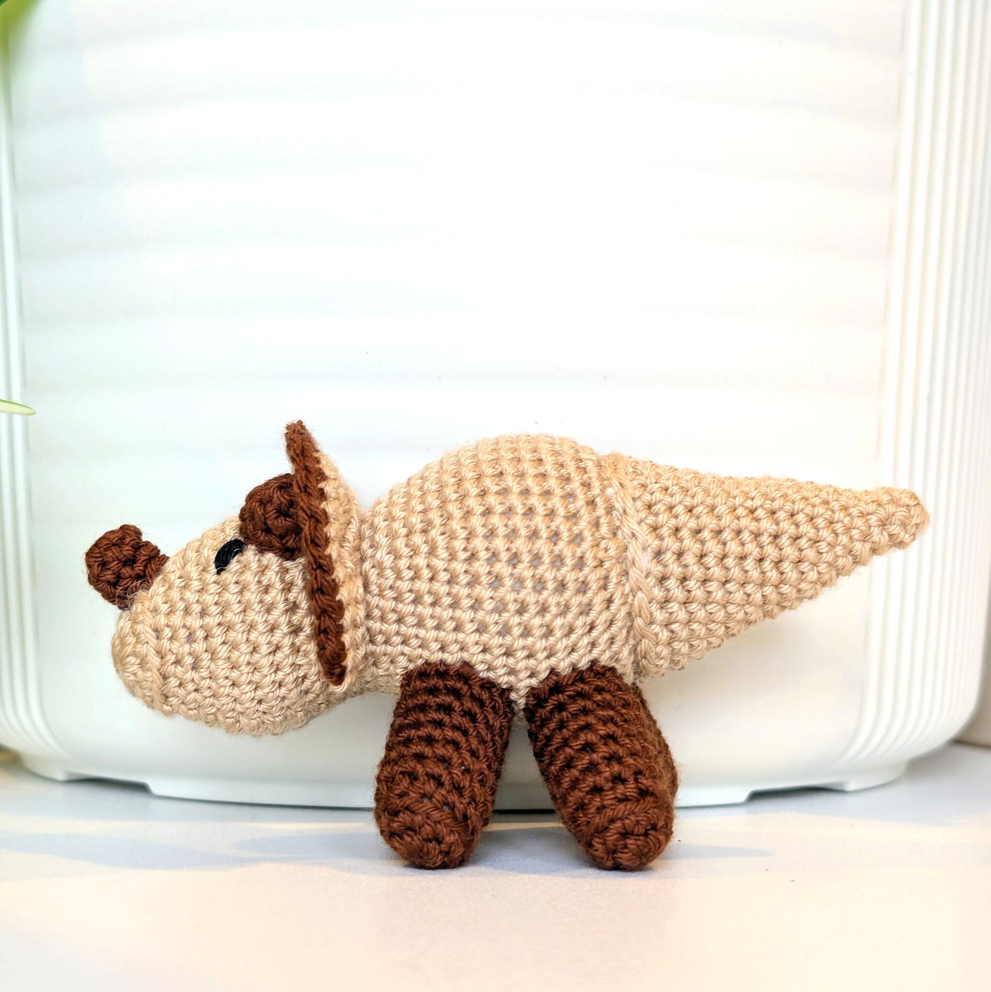 Triceratops Beige Plushie - Crochet Dino