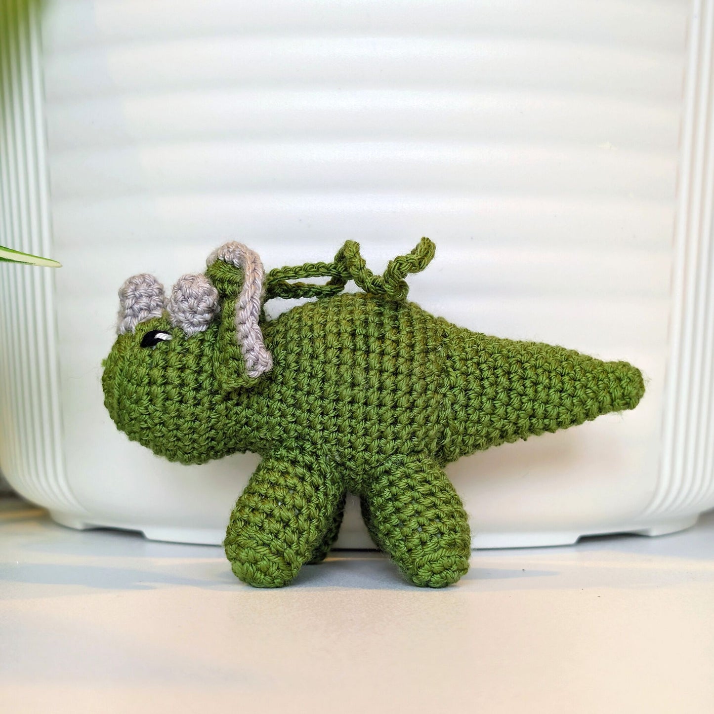 Triceratops Green Plush Charm - Crochet Dino