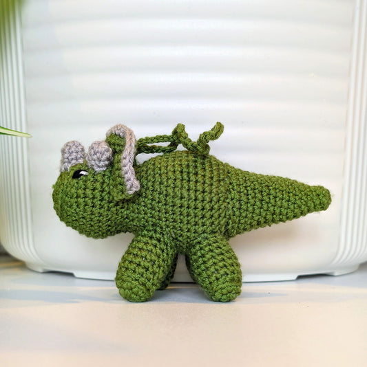 Triceratops Green Plush Charm - Crochet Dino