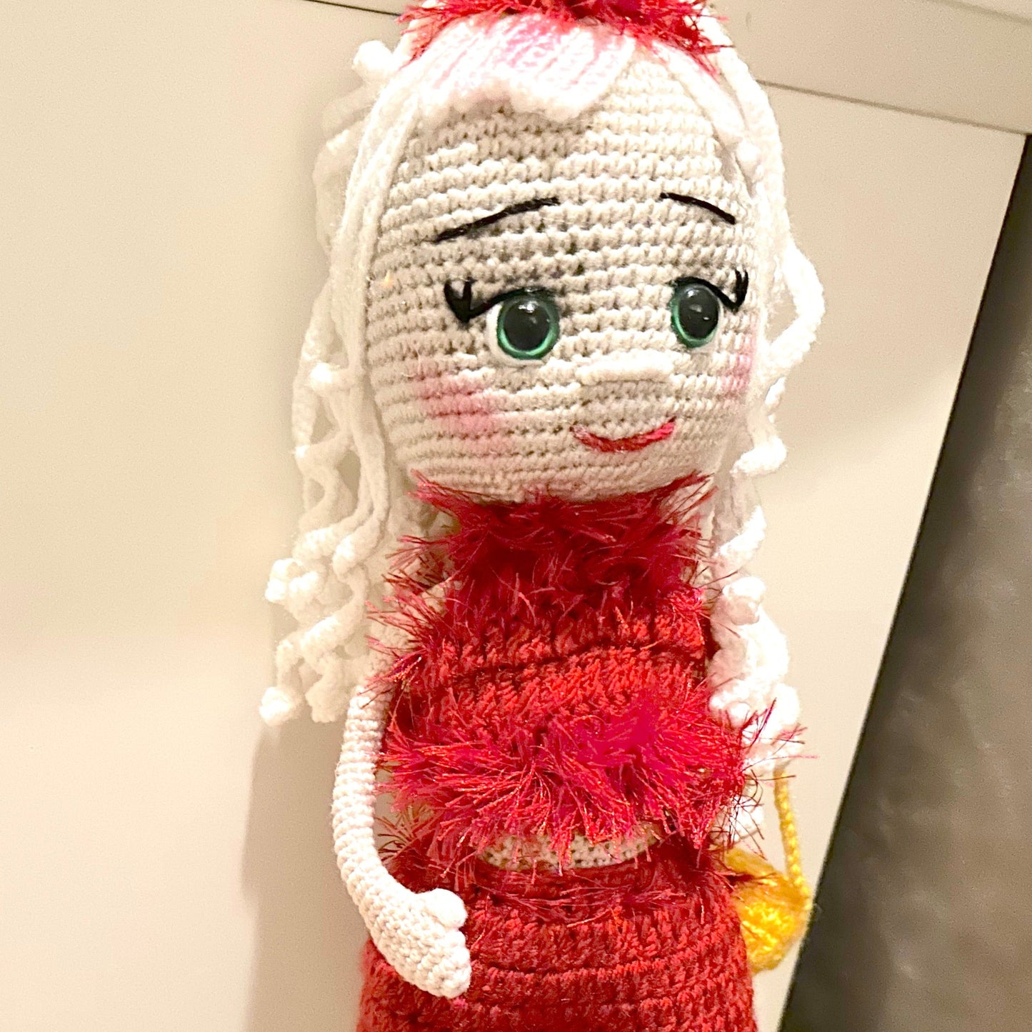 Red Dress White Curls Doll