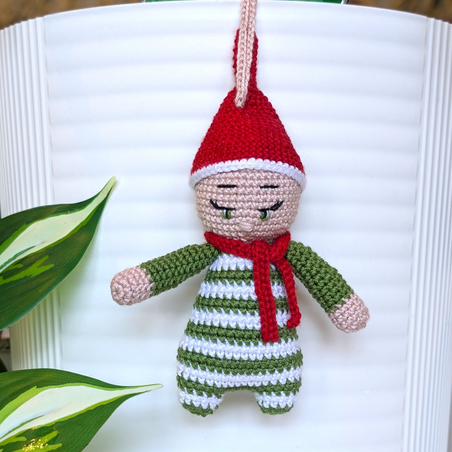 Elf in Moss Green Amigurumi - Handmade Crochet Ornament