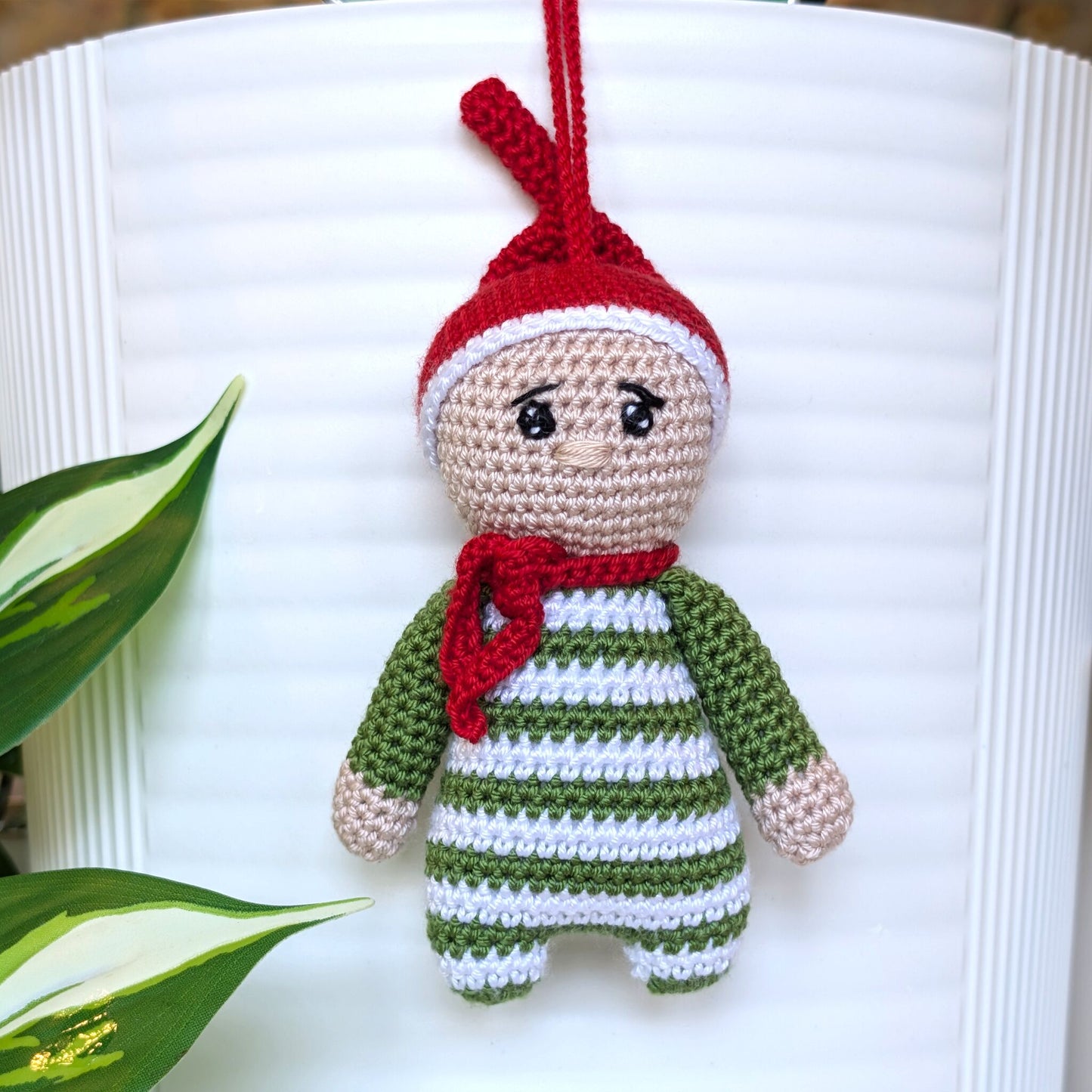 Elf in Moss Green Amigurumi - Handmade Crochet Ornament