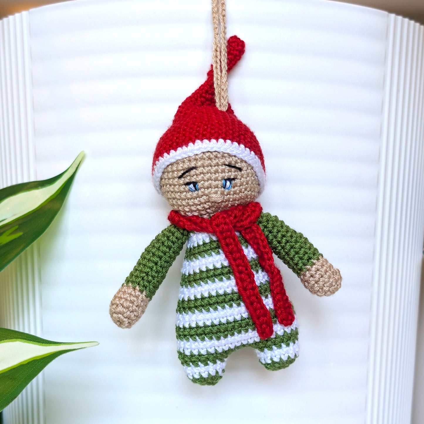 Elf in Moss Green Amigurumi - Handmade Crochet Ornament