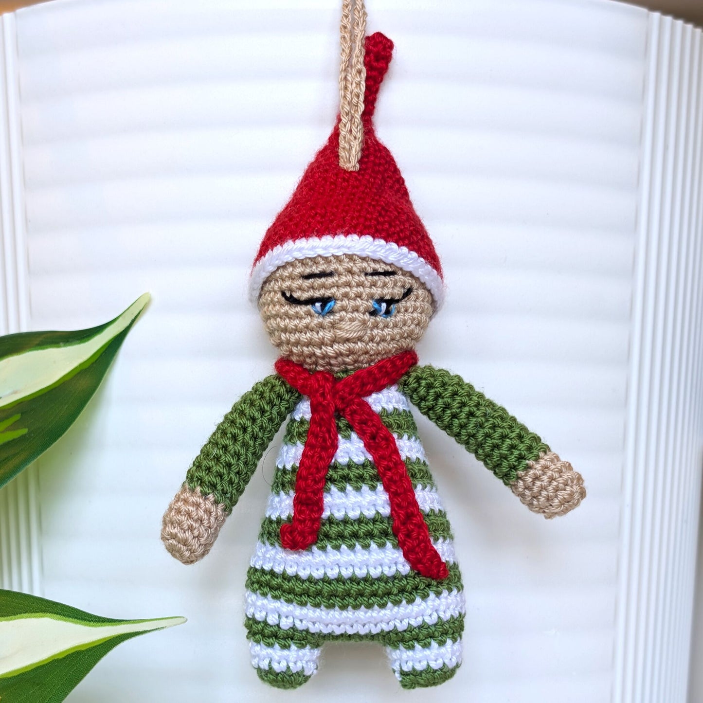Elf in Moss Green Amigurumi - Handmade Crochet Ornament