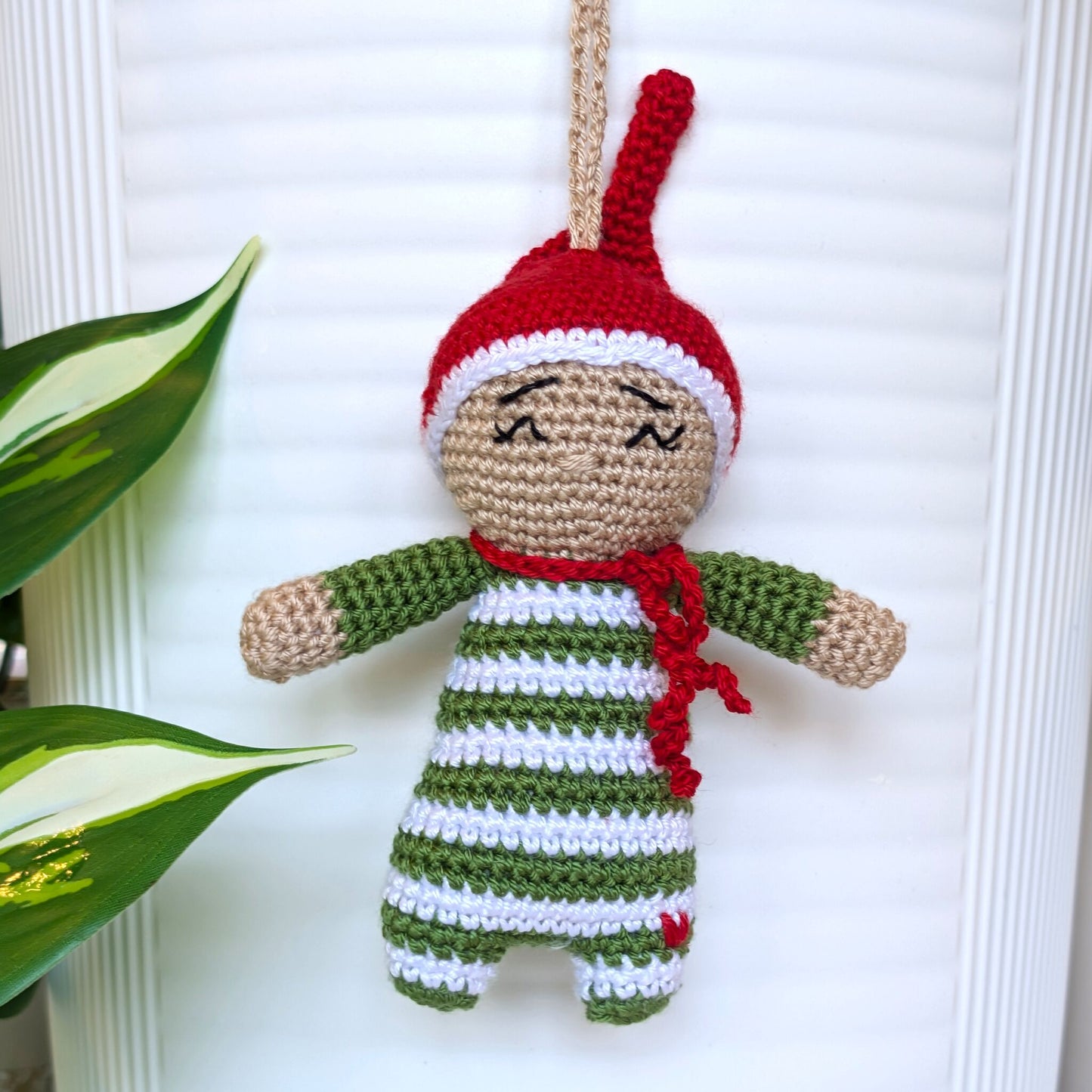 Elf in Moss Green Amigurumi - Handmade Crochet Ornament