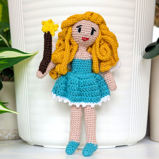 Fairy in a White Trim Dress Amigurumi - Handmade Crochet Doll