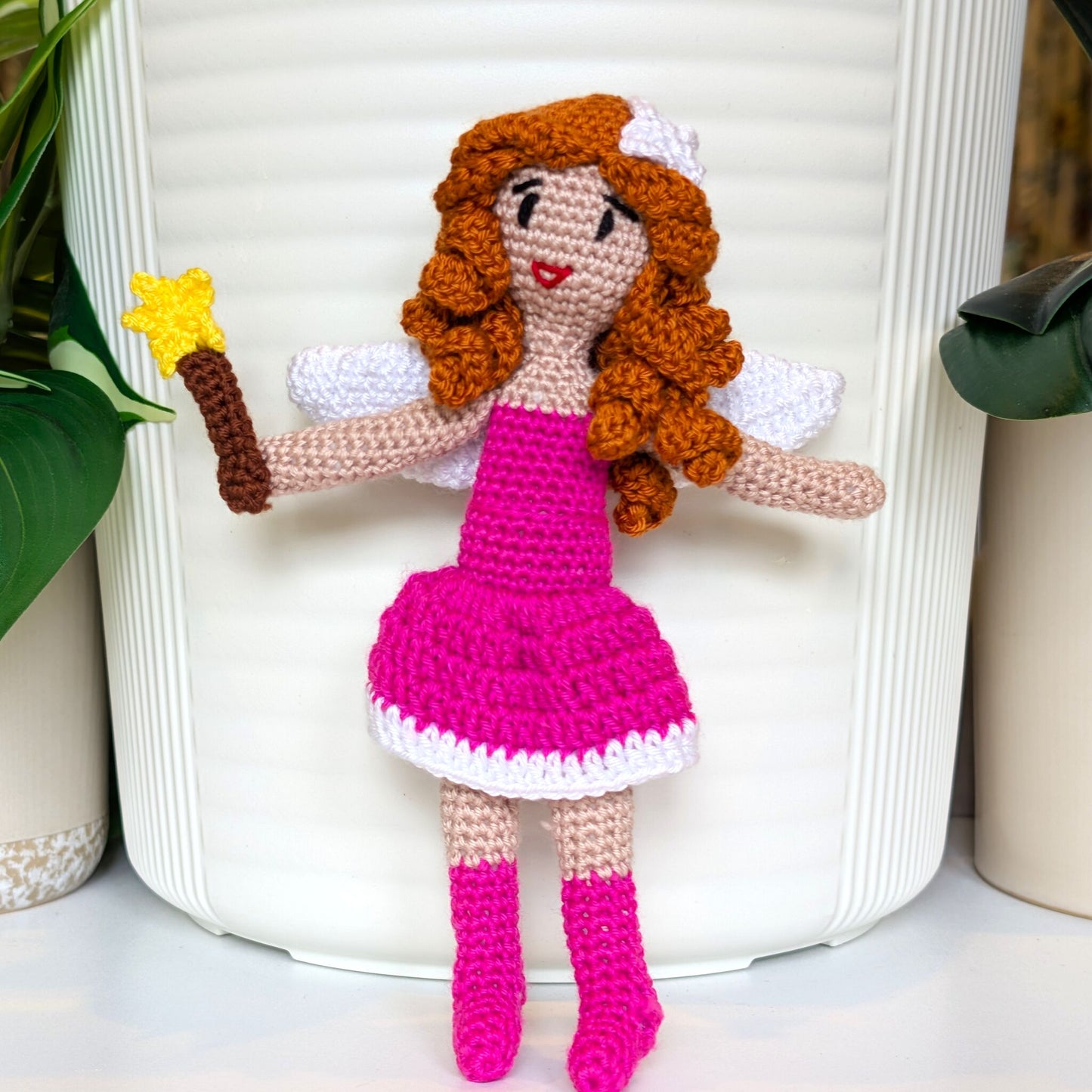 Fairy in a White Trim Dress Amigurumi - Handmade Crochet Doll