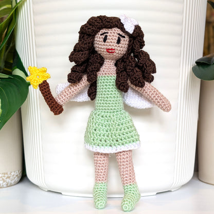 Fairy in a White Trim Dress Amigurumi - Handmade Crochet Doll