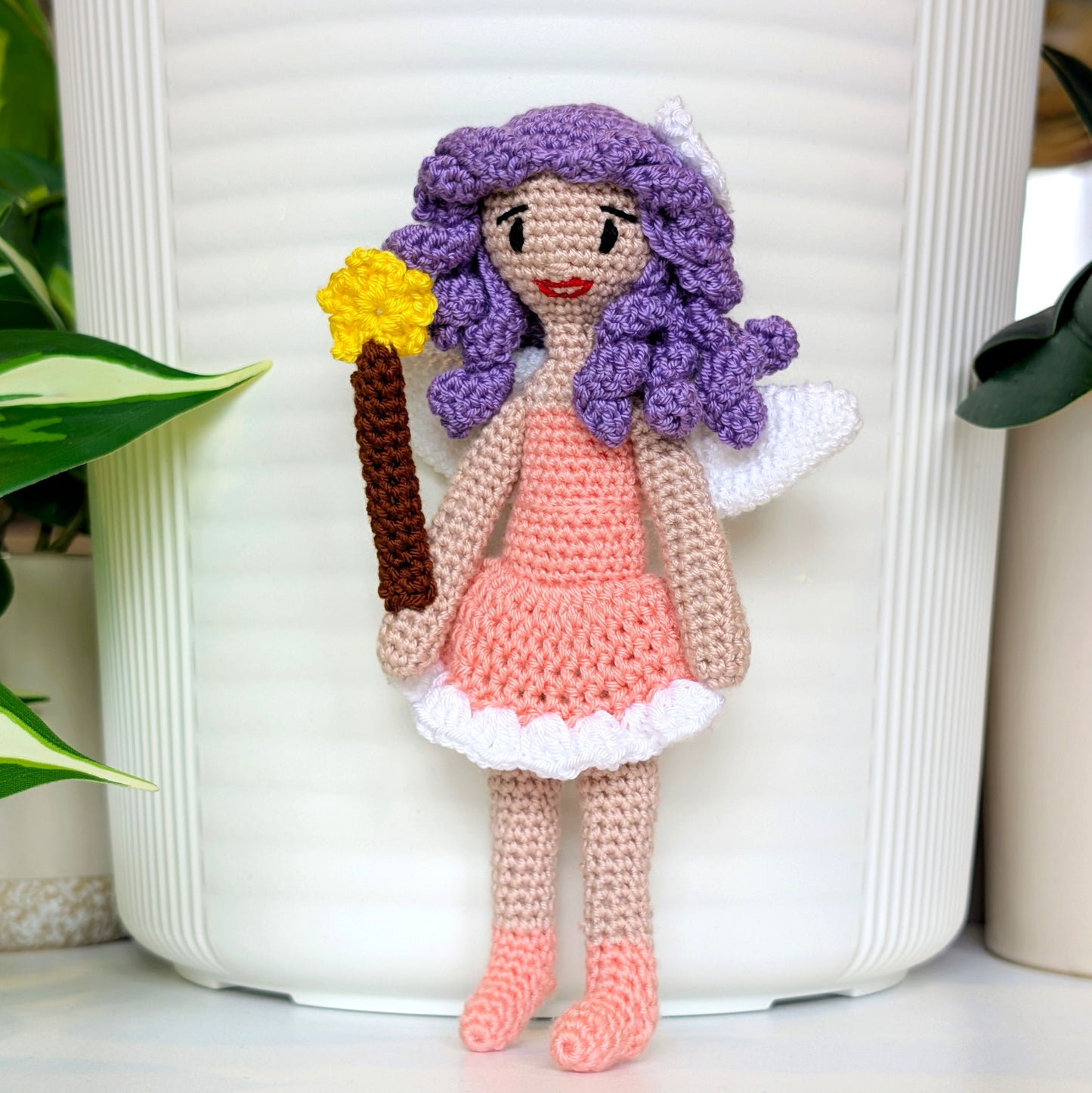 Fairy in a White Trim Dress Amigurumi - Handmade Crochet Doll