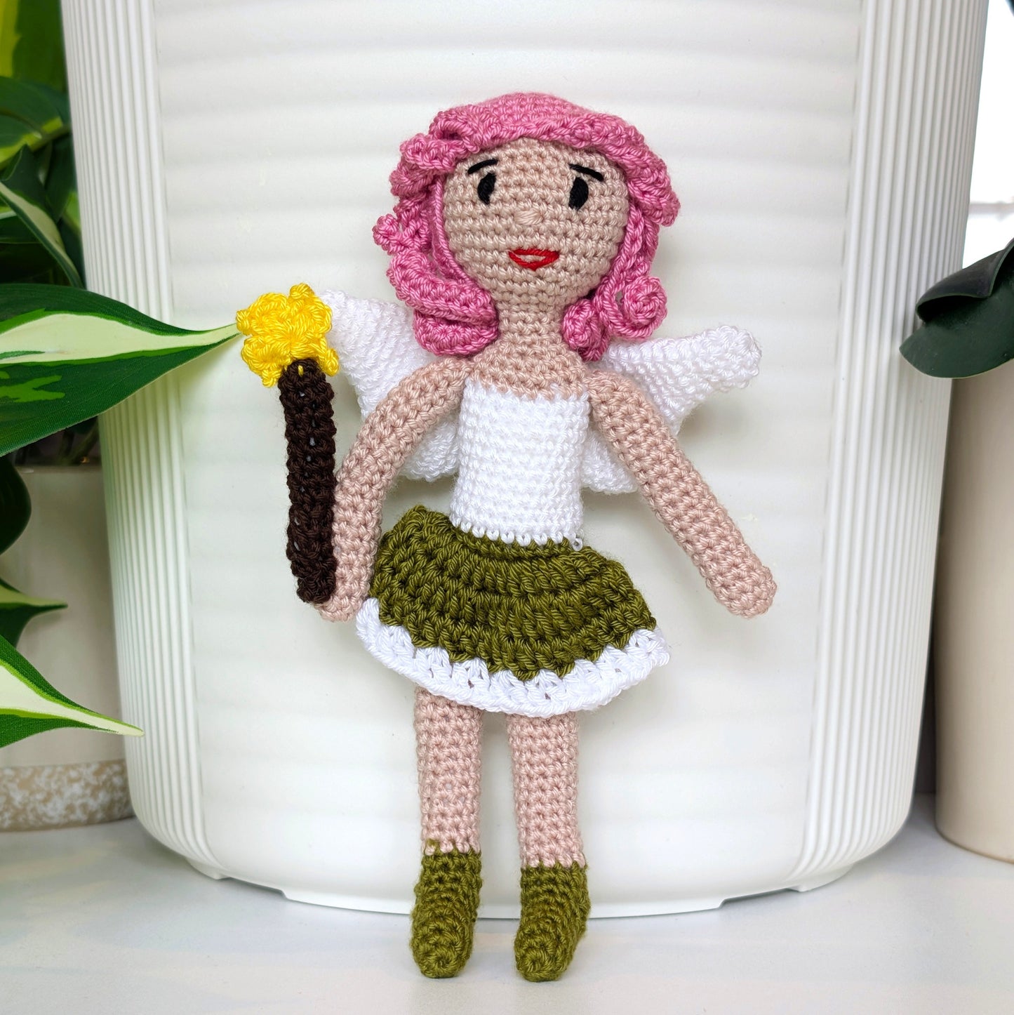 Fairy in a White Trim Dress Amigurumi - Handmade Crochet Doll