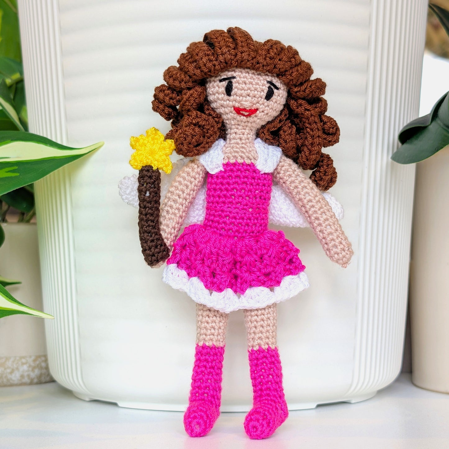 Fairy in a White Trim Dress Amigurumi - Handmade Crochet Doll