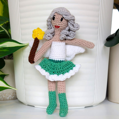 Fairy in a White Trim Dress Amigurumi - Handmade Crochet Doll