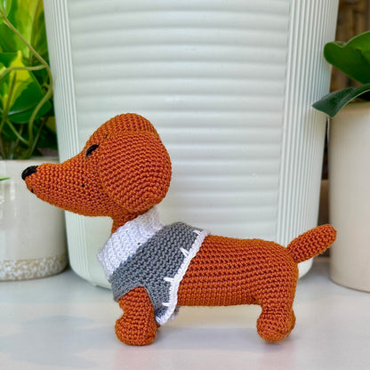 Dachshund Dog in Collared Gray Sweater - Crochet Plush