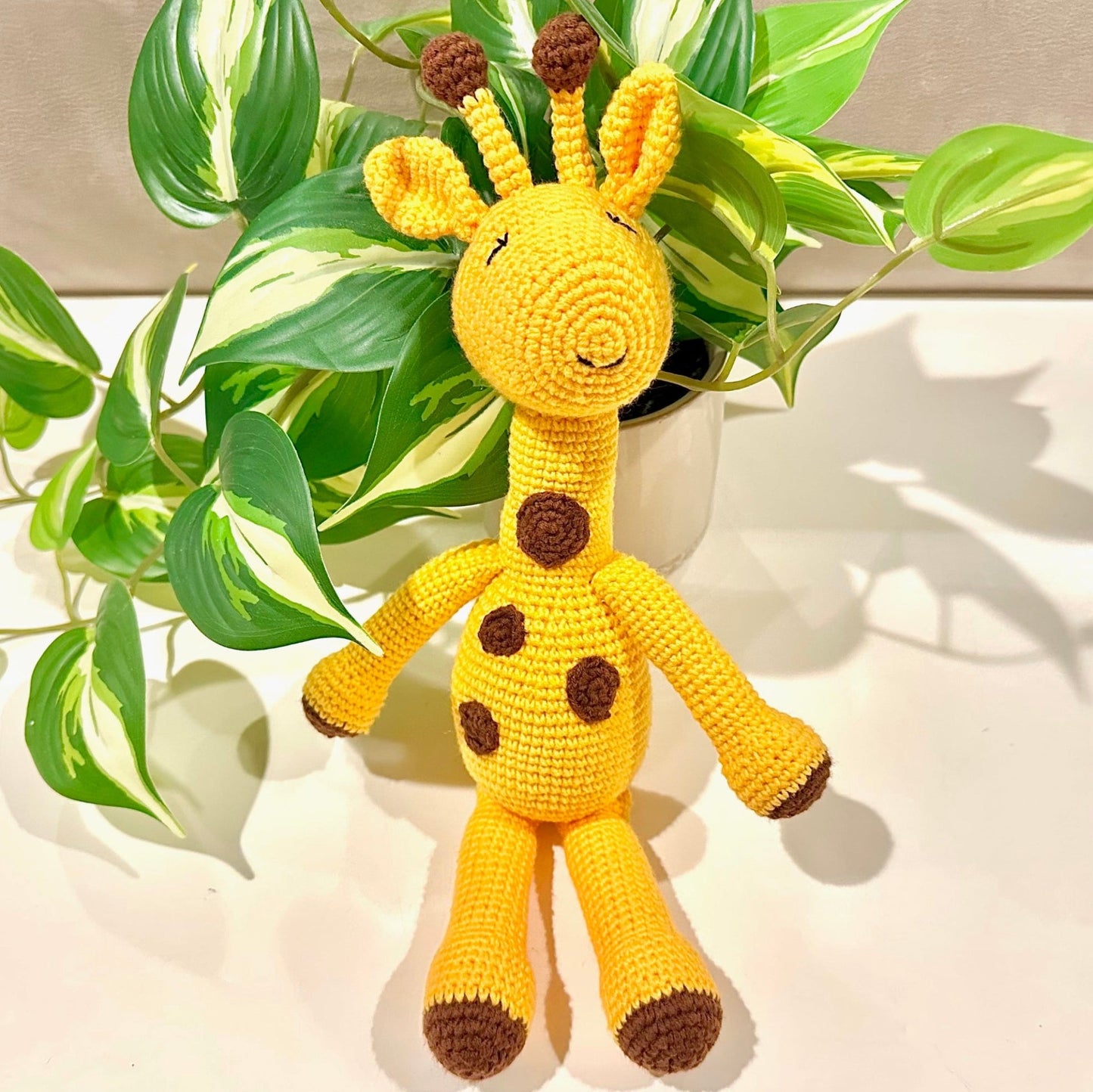 Yellow Giraffe Sitting in Dots (Large) Crochet Plush