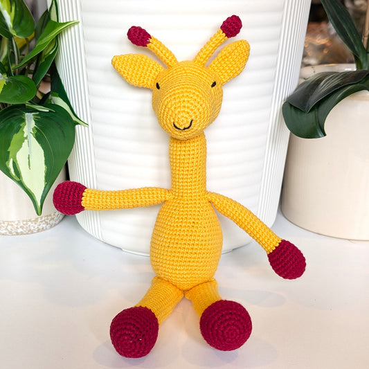 Giraffe Sitting (Ruby Red) Crochet Plush