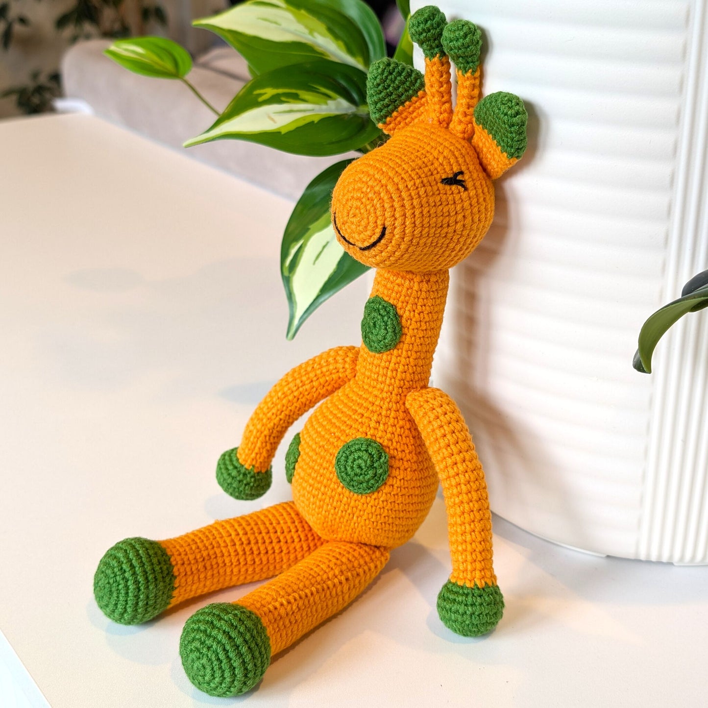 Giraffe (Orange Yellow) Sitting in Dots - Medium